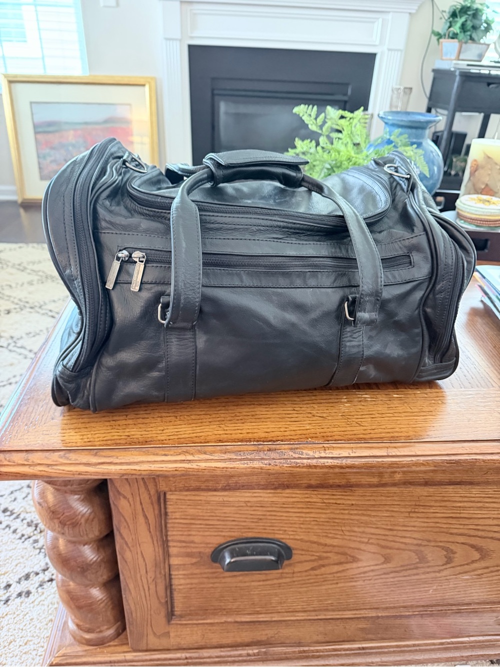 Black Leather Duffel Bag Men - Classic Travel Weekender